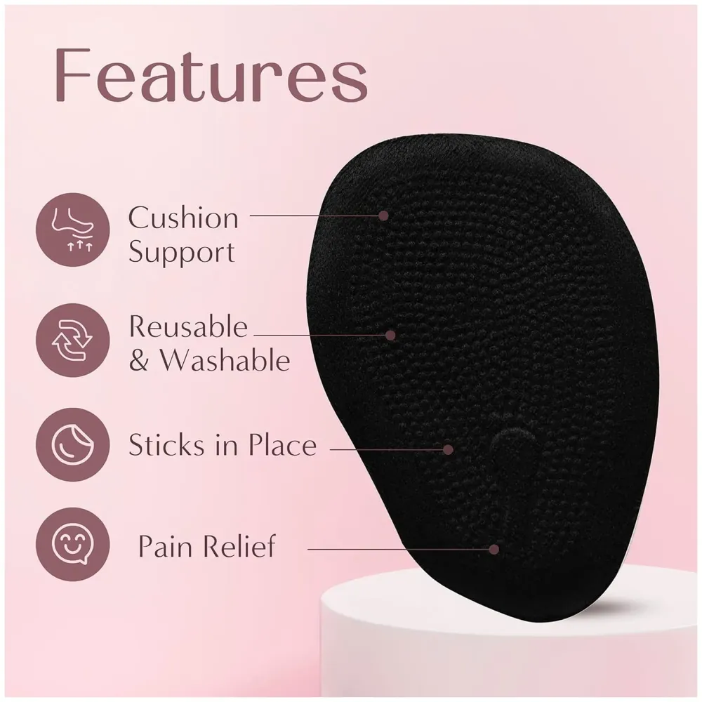 Ball of Foot Cushions for Women, High Heel Metatarsal Pads, All Day Comfort Heel Inserts, Foot Pads for Balls of Feet, One Size Fits All - Black – 10 cm x 7cm - 6