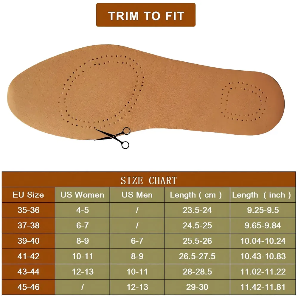 Brown Leather Shoe Insoles for Men & Women – Premium Soft Shock Absorption Lightweight, Breathable & Cut-to-Fit Comfort Inserts, 35-46 Euro Size Formal Shoes - 4