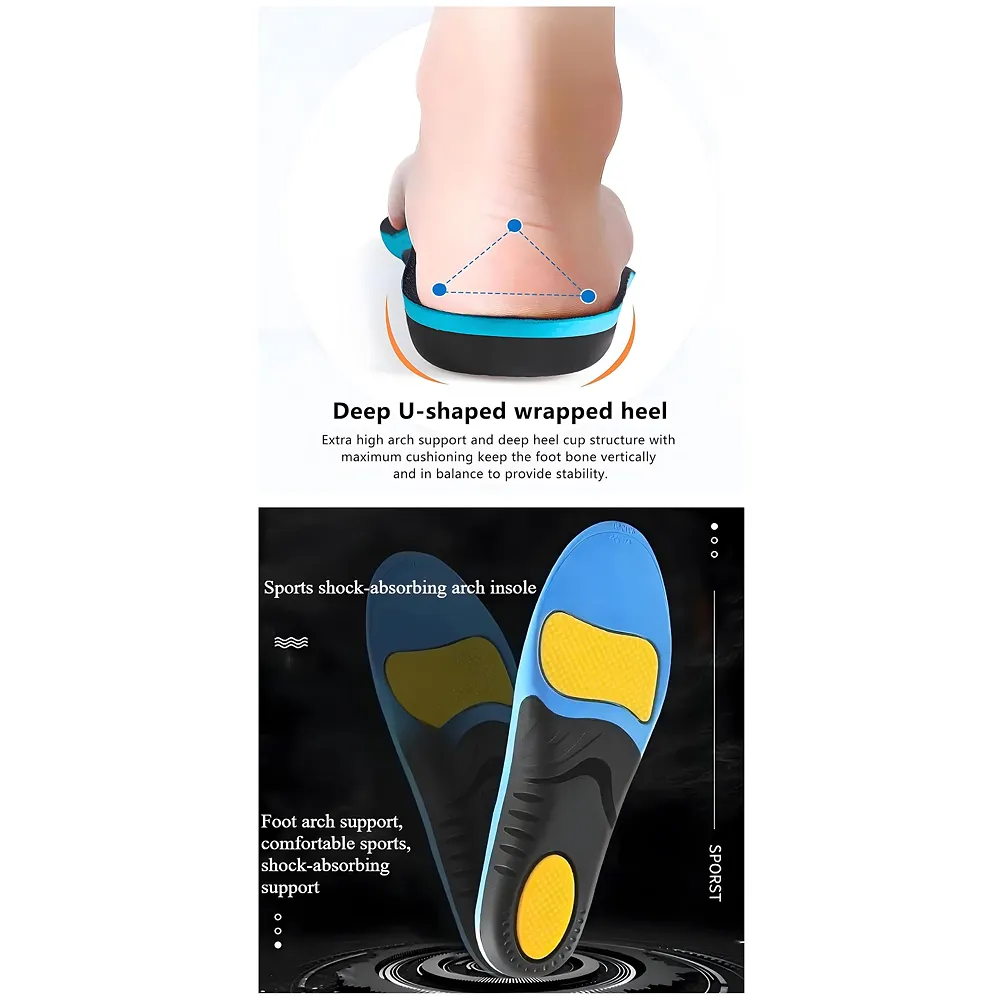 Insoles for Flat Feet Plantar Fasciitis for Men & Women – Arch Support Orthotic Gel Insoles with Shock Absorption, Achilles Tendonitis, Heel Spur & Foot Pain Relief – Blue & Black - 35- 38 Euro Size (39-42 Euro)