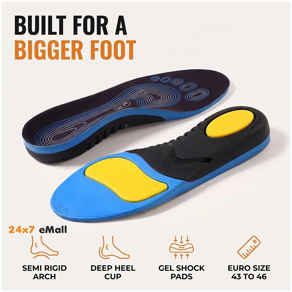Insoles for Flat Feet Plantar Fasciitis for Men & Women – Arch Support Orthotic Gel Insoles with Shock Absorption, Achilles Tendonitis, Heel Spur & Foot Pain Relief – Blue & Black - 35- 38 Euro Size (43-46 Euro)