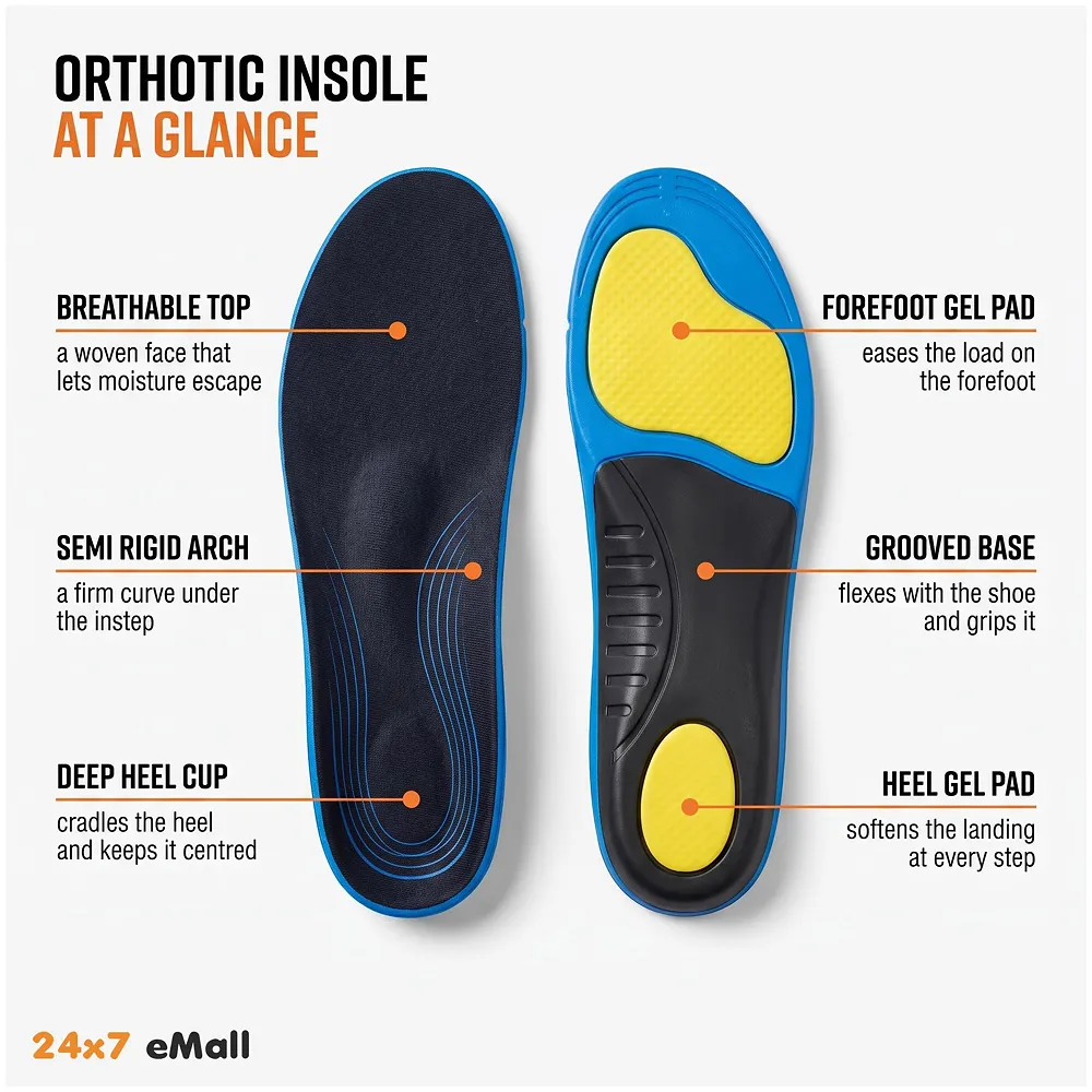 Insoles for Flat Feet Plantar Fasciitis for Men & Women – Arch Support Orthotic Gel Insoles with Shock Absorption, Achilles Tendonitis, Heel Spur & Foot Pain Relief – Blue & Black - 35- 38 Euro Size (43-46 Euro)