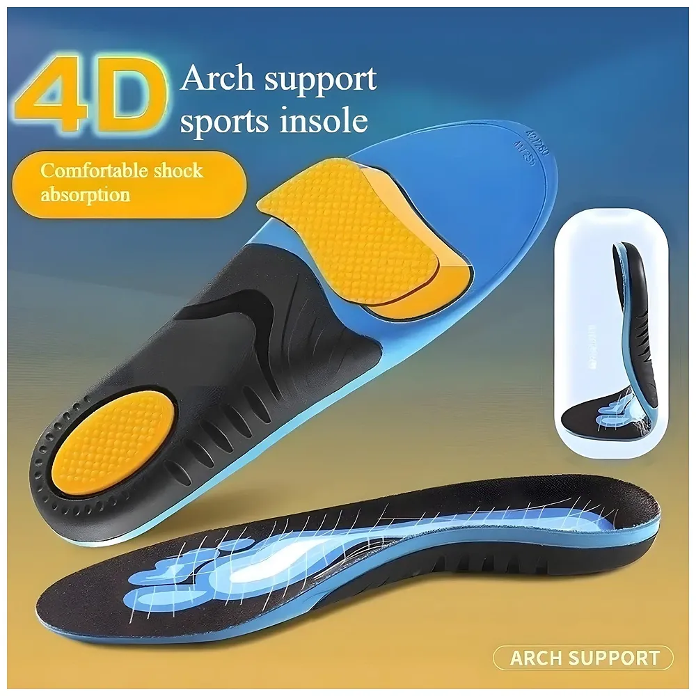 Insoles for Flat Feet Plantar Fasciitis for Men & Women – Arch Support Orthotic Gel Insoles with Shock Absorption, Achilles Tendonitis, Heel Spur & Foot Pain Relief – Blue & Black - 35- 38 Euro Size (43-46 Euro)