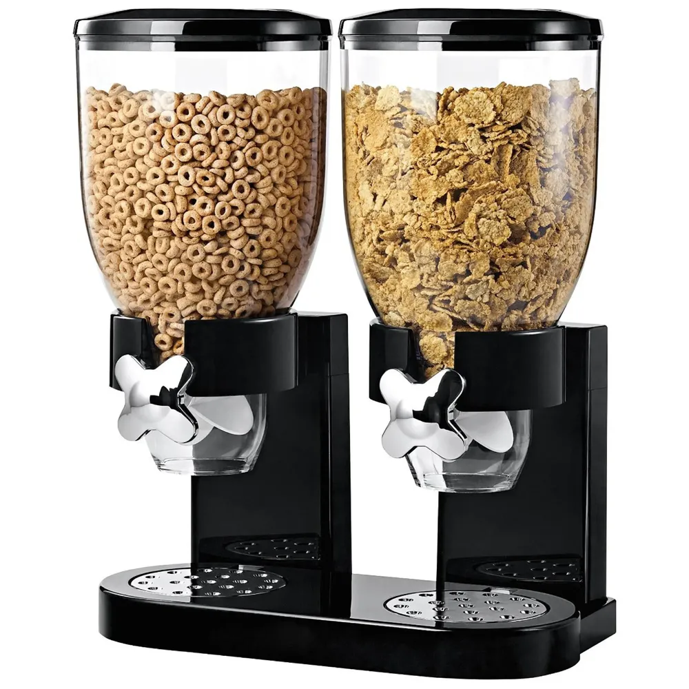 Airtight Double Jar Food Dispenser Kitchen Storage Container for Cornflakes/Cereal/Pulses/Beans/Oatmeal/Candy/Namkeen/Dry Food PVC - 500 gm, 2 Piece, Black
