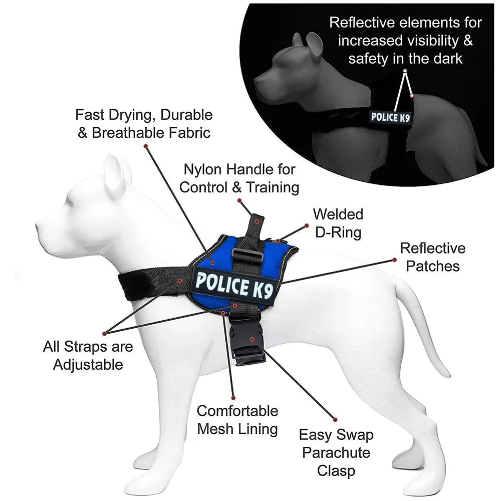 Dog K9 Police Harness Dog Vest Loop Straps and Handle and Adjustable (XL- 28-38 Inch Girth, Blue)