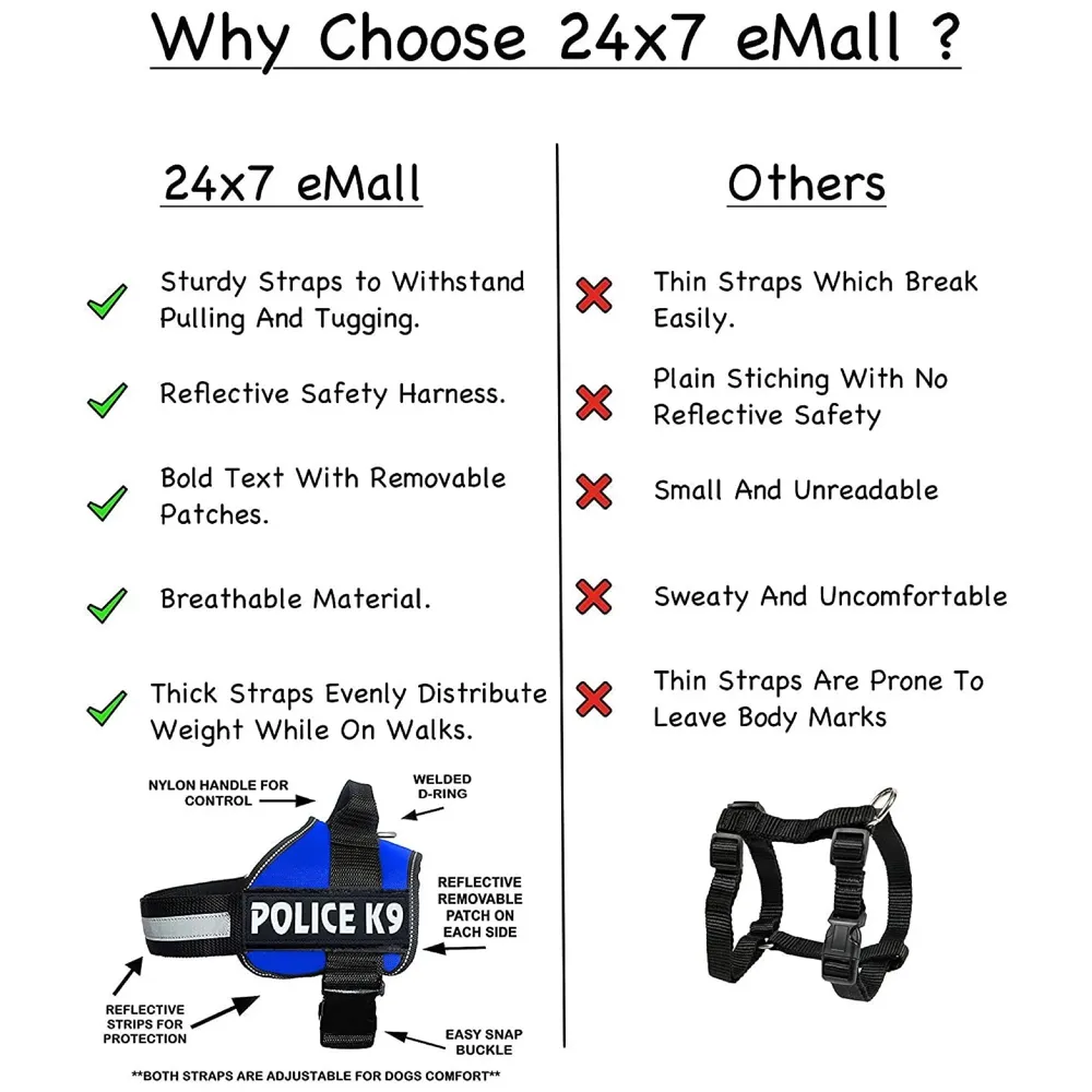 Dog K9 Police Harness Dog Vest Loop Straps and Handle and Adjustable (XL- 28-38 Inch Girth, Blue)