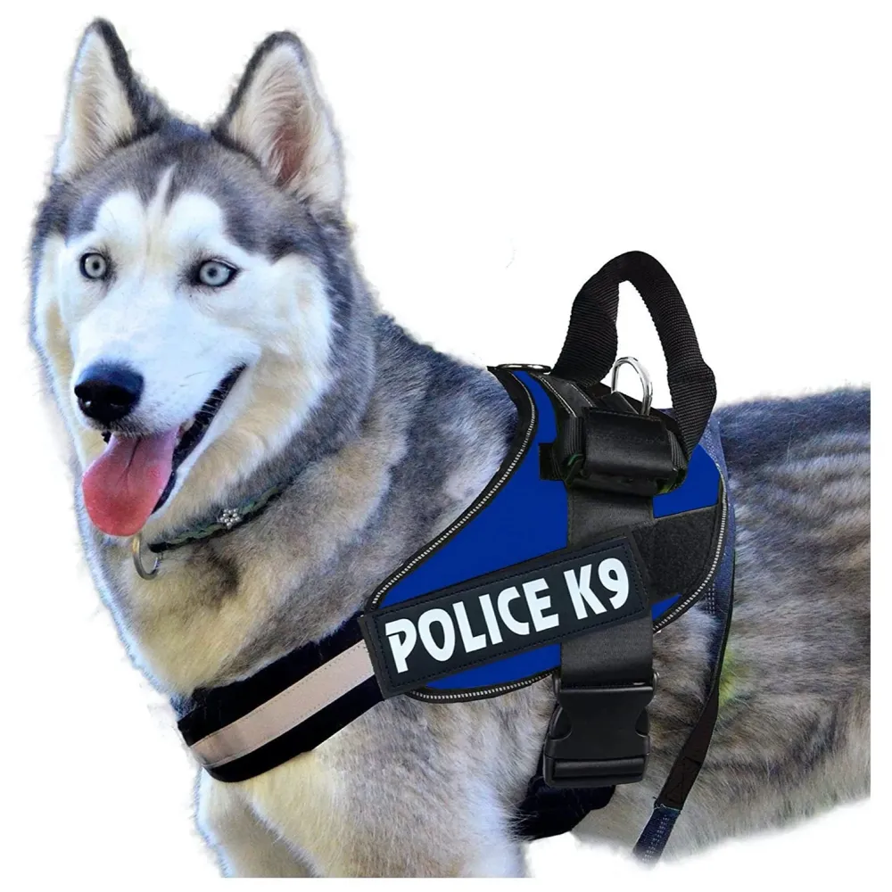 Dog K9 Police Harness Dog Vest Loop Straps and Handle and Adjustable (L - 28-34 Inch Girth, Blue)