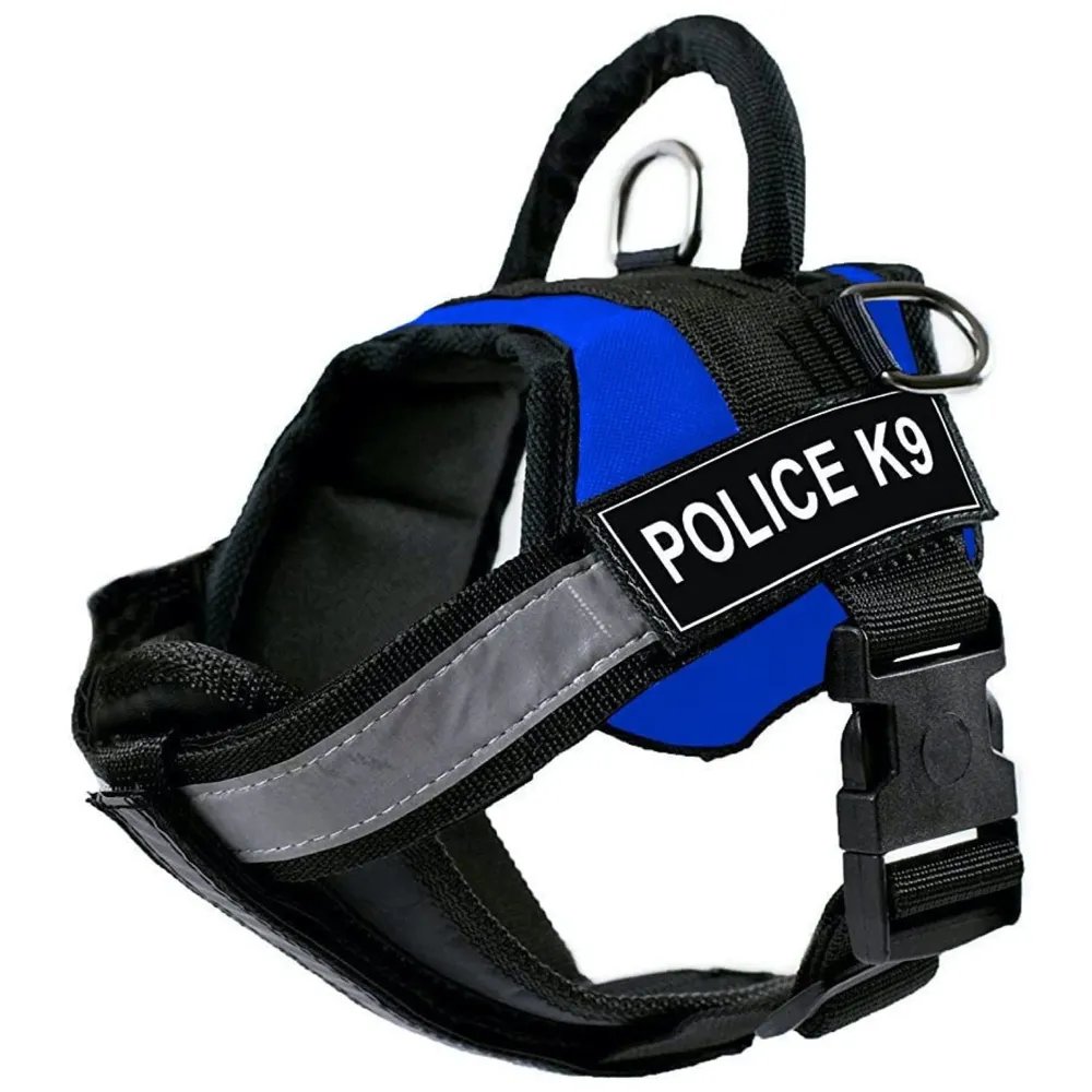 Dog K9 Police Harness Dog Vest Loop Straps and Handle and Adjustable (L - 28-34 Inch Girth, Blue)