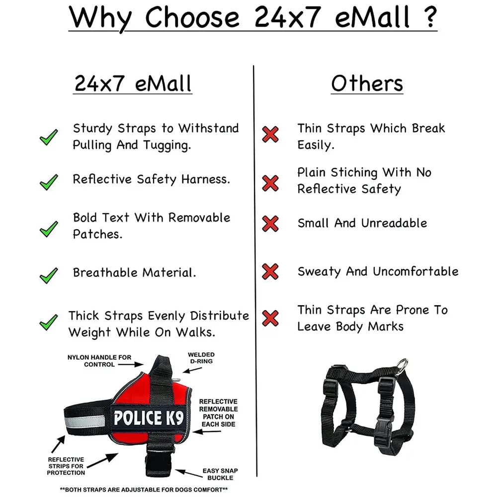 Dog K9 Police Harness Dog Vest With Hook And Loop Straps And Handle And Adjustable (Xl- 28-38 Inch Girth, Red), Pack Of 1