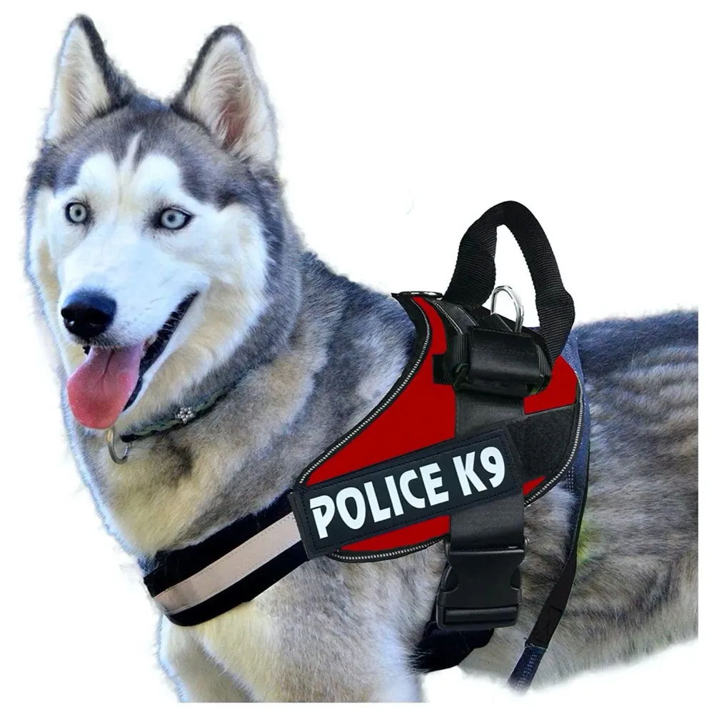 Dog K9 Police Harness Dog Vest with Hook and Loop Straps and Handle and Adjustable (Large - 28-34 Inch Girth, Red)