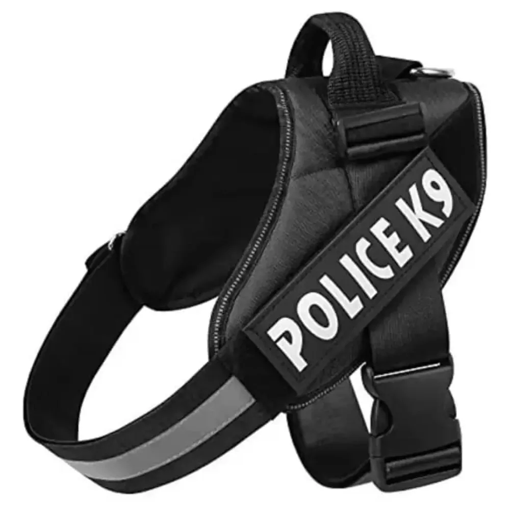 Dog K9 Police Dog Harness Vest with Hook and Loop Straps and Handle and Adjustable (XL- 28-38 Inch Girth, Black),210 gram