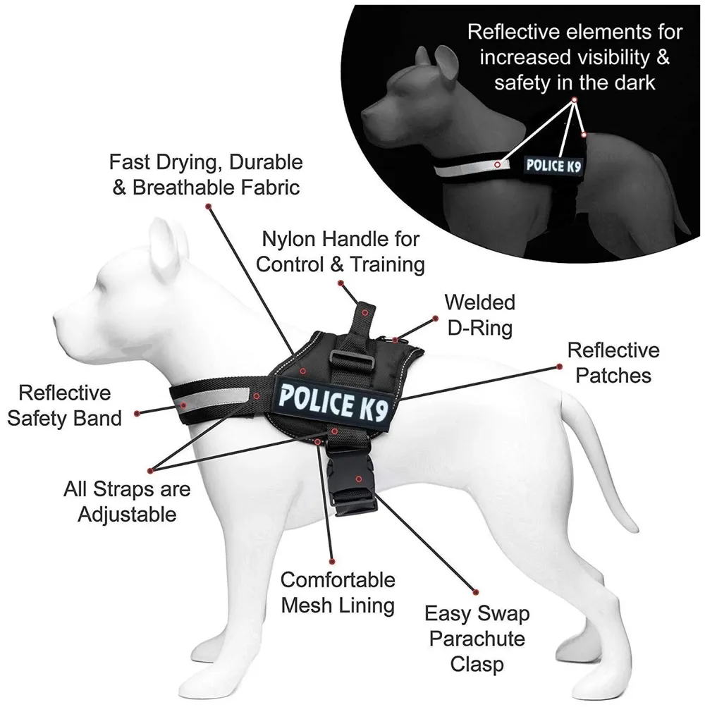 Dog K9 Police Dog Vest with Hook and Loop Straps and Handle and Adjustable (XXL- 32-44 Inch Girth, Black)