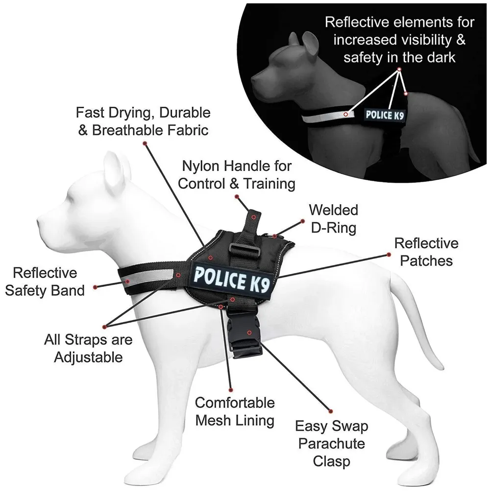 Dog K9 Police Dog Harness Vest with Hook and Loop Straps and Handle and Adjustable (M- 22-28 Inch Girth, Black)