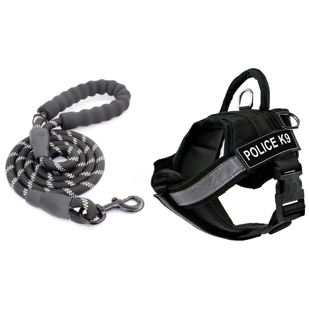Dog K9 Police Harness Dog Vest Combo with 5ft Leash with Handle and Adjustable XL- 28-38 Inch Girth