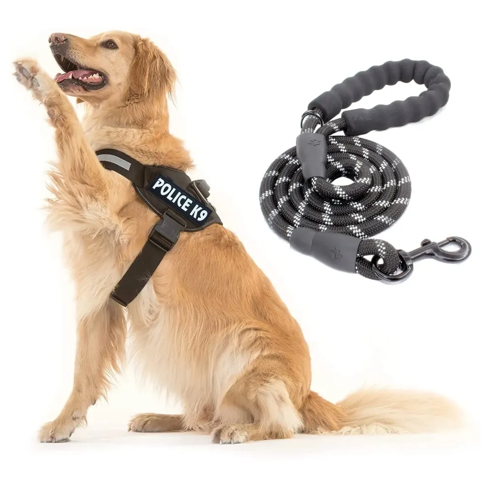 Dog K9 Police Harness Dog Vest Combo with 5ft Leash with Handle and Adjustable XL- 28-38 Inch Girth
