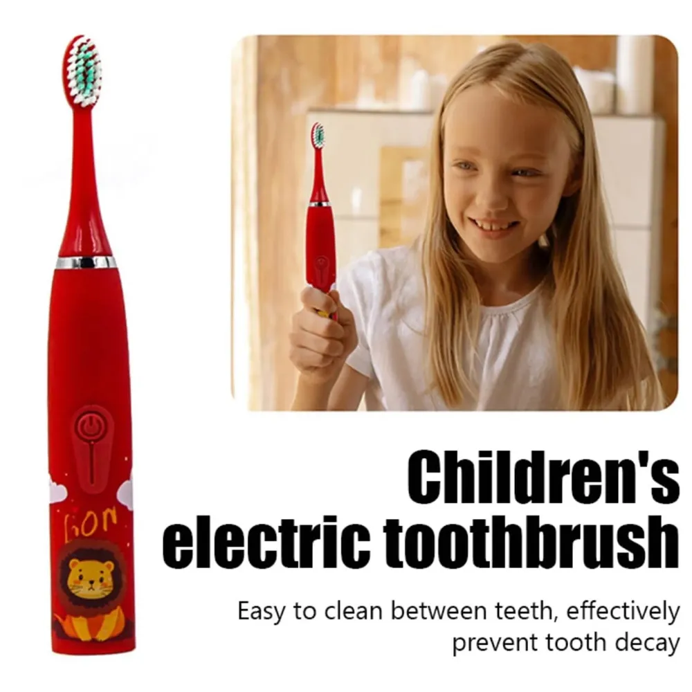 Bioline Kids Children Electric Automatic Toothbrush Kit With 6 Brushes, Cleaning Lion Cartoon Animals Tooth Cleaner Set Oral Care Electric Toothbrush Dental Tools For Age 3-15 Years, 1 Piece,White - 3