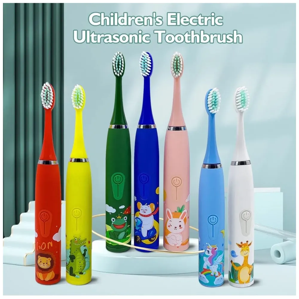 Bioline Kids Children Electric Automatic Toothbrush Kit With 6 Brushes, Cleaning Lion Cartoon Animals Tooth Cleaner Set Oral Care Electric Toothbrush Dental Tools For Age 3-15 Years, 1 Piece,White - 7
