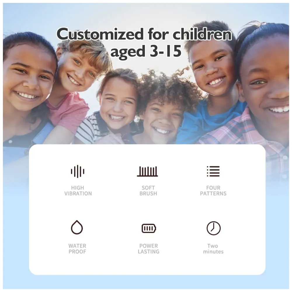 Bioline Kids Children Electric Automatic Toothbrush Kit With 6 Brushes,4 Modes Of Bunny Pink Cartoon Animals Tooth Cleaner Set Oral Care Electric Toothbrush Dental Tools For Age 3-15 Years - 1 Piece