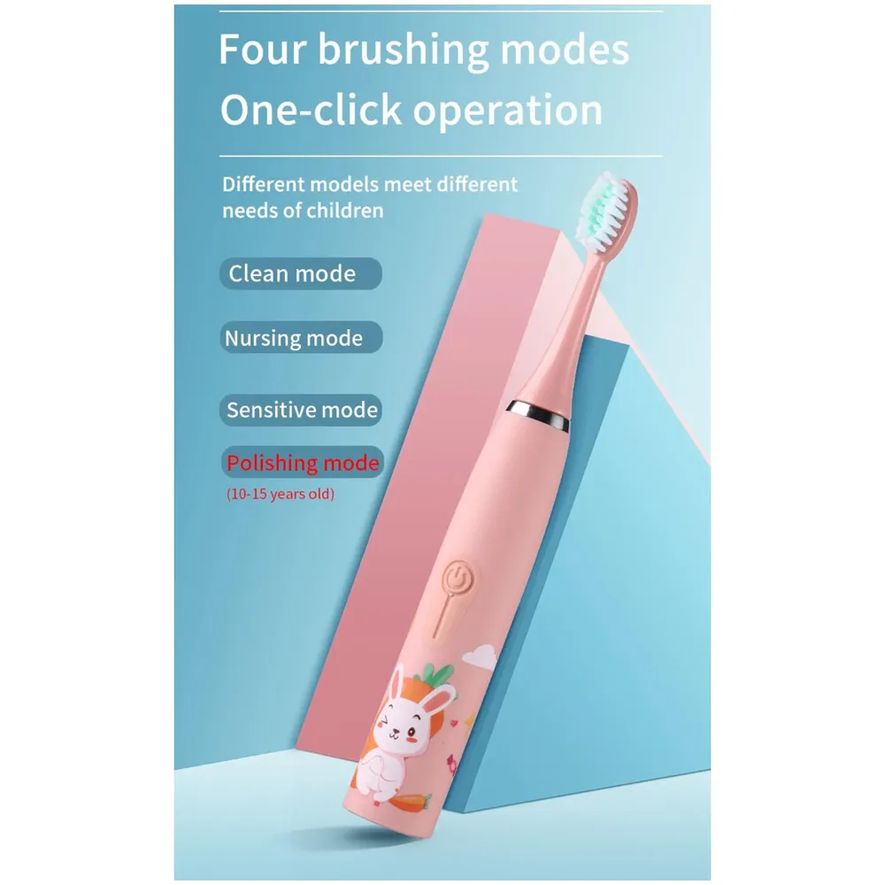 Bioline Kids Children Electric Automatic Toothbrush Kit With 6 Brushes, 4 Modes Of Cleaning Frog Green Cartoon Animals Tooth Cleaner Set Oral Care Electric Toothbrush Dental tools For Age 3-15 Years