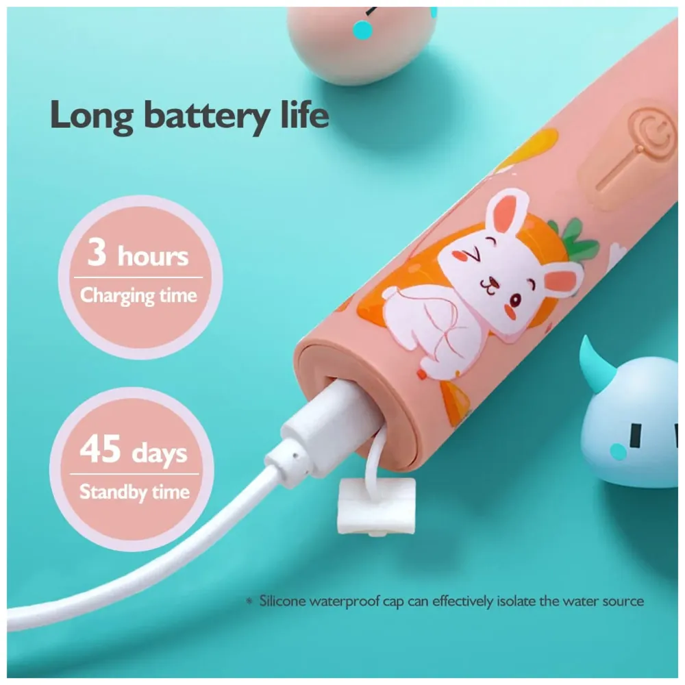 Bioline Kids Children Electric Automatic Toothbrush Kit With 6 Brushes,4 Modes Of Cleaning Giraffe White Cartoon Animals Tooth Cleaner Set Oral Care Electric Toothbrush Tools For Age3-15Years,1Piece - 7