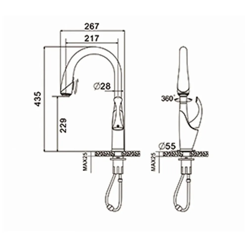 Pull Out Kitchen Sink Mixer with 360 Swivel Spout and Pull-Down 3-Flow Sprayer/Black and Chrome Finish Sink Faucet, Sink Tap, Black, Brass Material