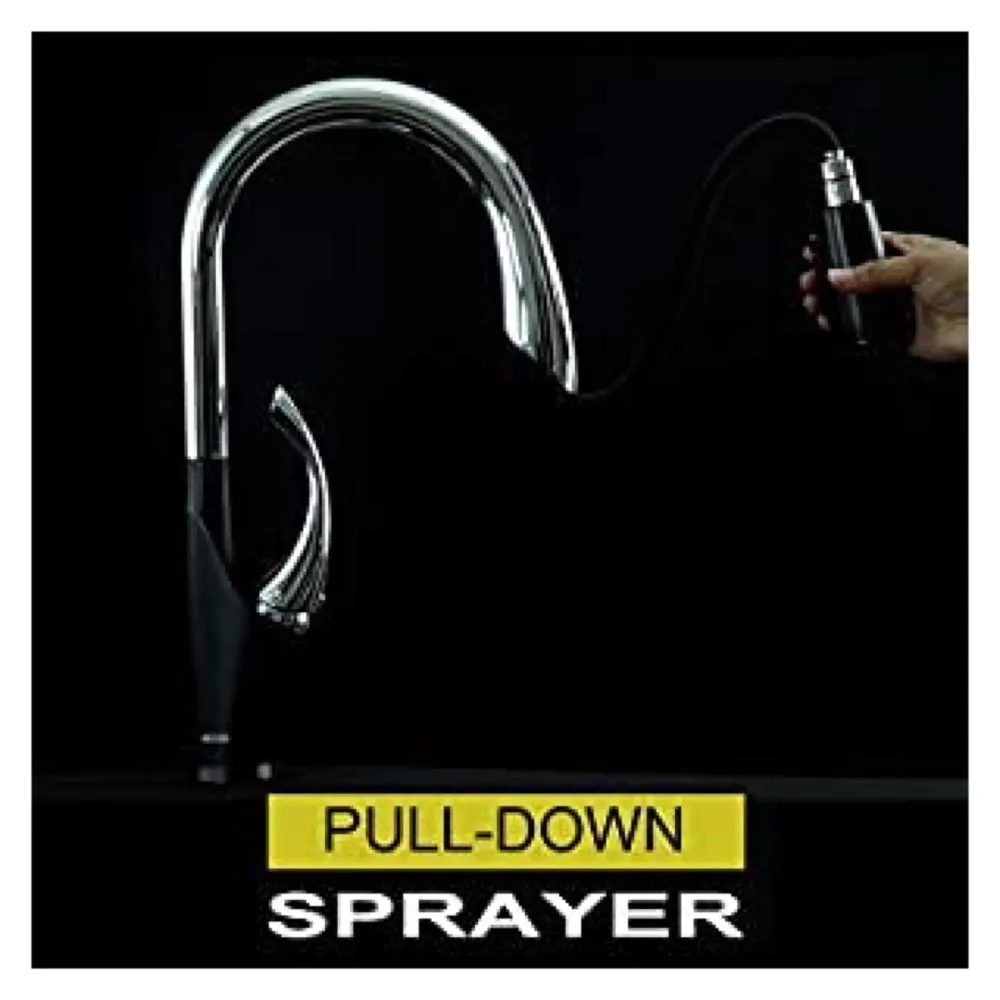 Pull Out Kitchen Sink Mixer with 360 Swivel Spout and Pull-Down 3-Flow Sprayer/Black and Chrome Finish Sink Faucet, Sink Tap, Black, Brass Material