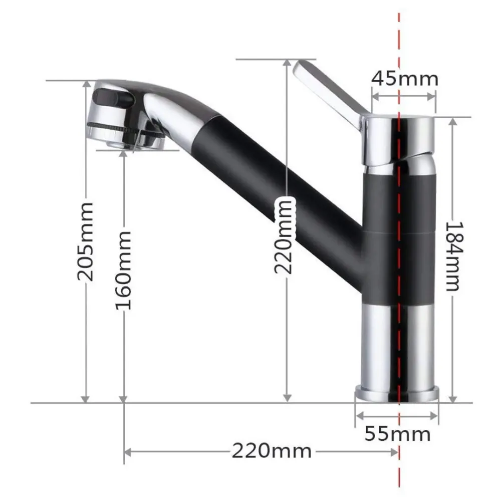 Short Single Lever Kitchen Sink Mixer with 360 Swivel Spout and Pull-Down Sprayer/Black and Chrome Finish Sink Faucet, Sink Tap, Black, Brass and Chrome Finish