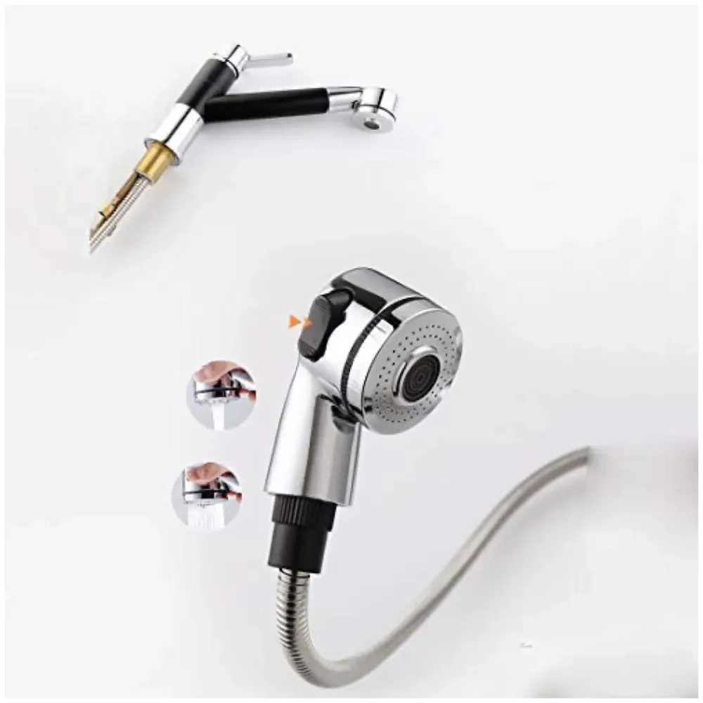 Short Single Lever Kitchen Sink Mixer with 360 Swivel Spout and Pull-Down Sprayer/Black and Chrome Finish Sink Faucet, Sink Tap, Black, Brass and Chrome Finish