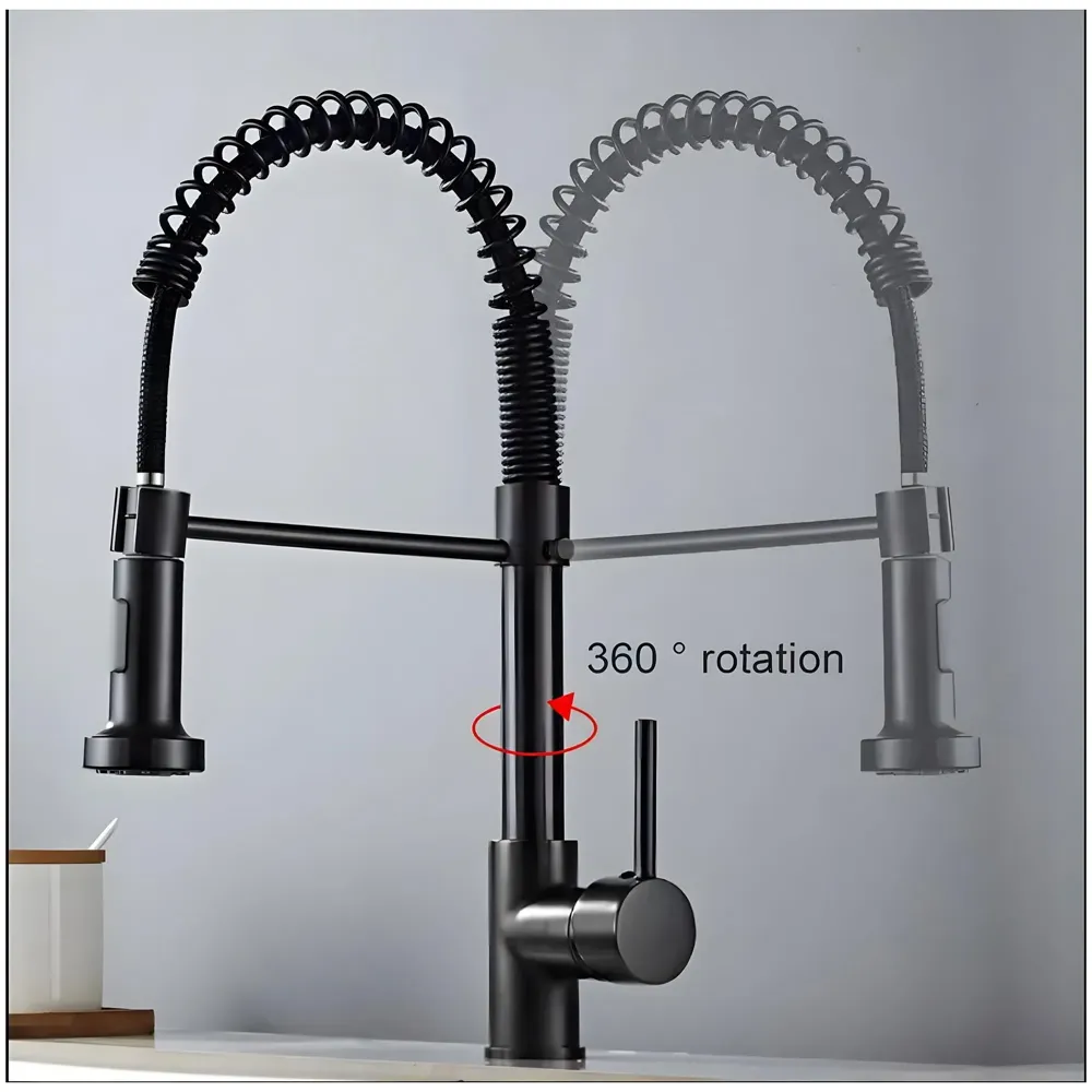 AQUAKART Black Kitchen Faucet 2 Modes, Swivel Body and Bendable Pipe with Holder hot and Cold Water 16 inch x 8.6 Inch - 5