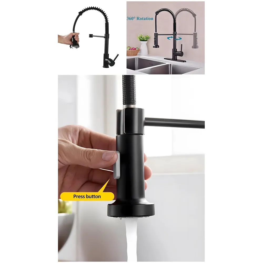 Black Kitchen Faucet 2 Modes, Swivel Body and Bendable Pipe with Holder hot and Cold Water 16 inch x 8.6 Inch