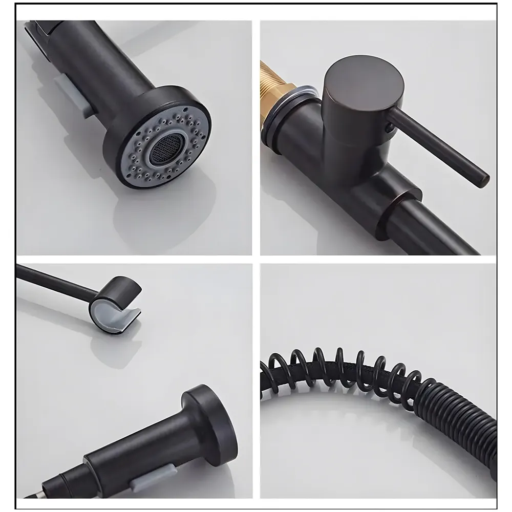 Black Kitchen Faucet 2 Modes, Swivel Body and Bendable Pipe with Holder hot and Cold Water 16 inch x 8.6 Inch