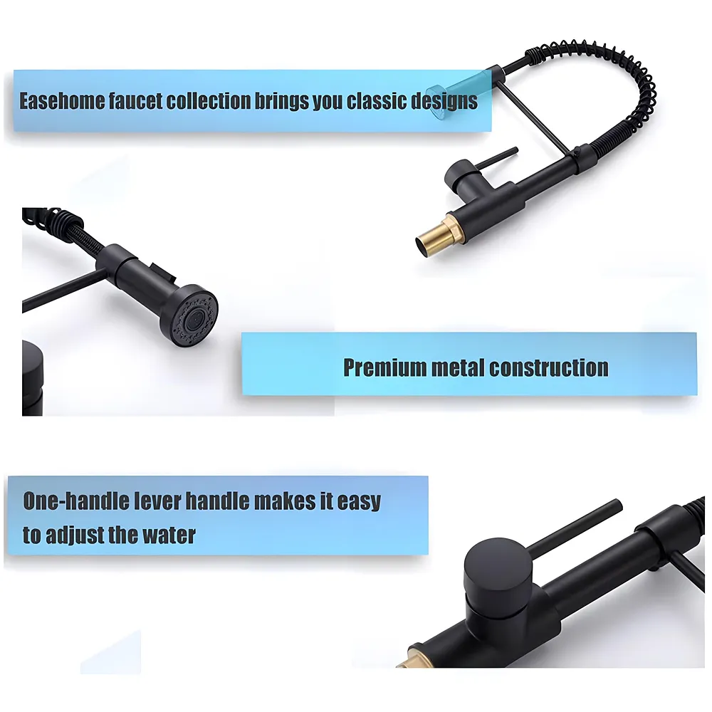 Black Kitchen Faucet 2 Modes, Swivel Body and Bendable Pipe with Holder hot and Cold Water 16 inch x 8.6 Inch