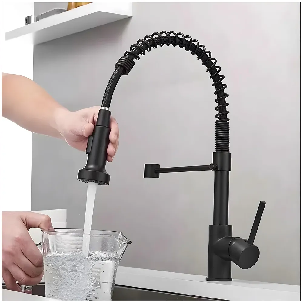 Black Kitchen Faucet 2 Modes, Swivel Body and Bendable Pipe with Holder hot and Cold Water 16 inch x 8.6 Inch