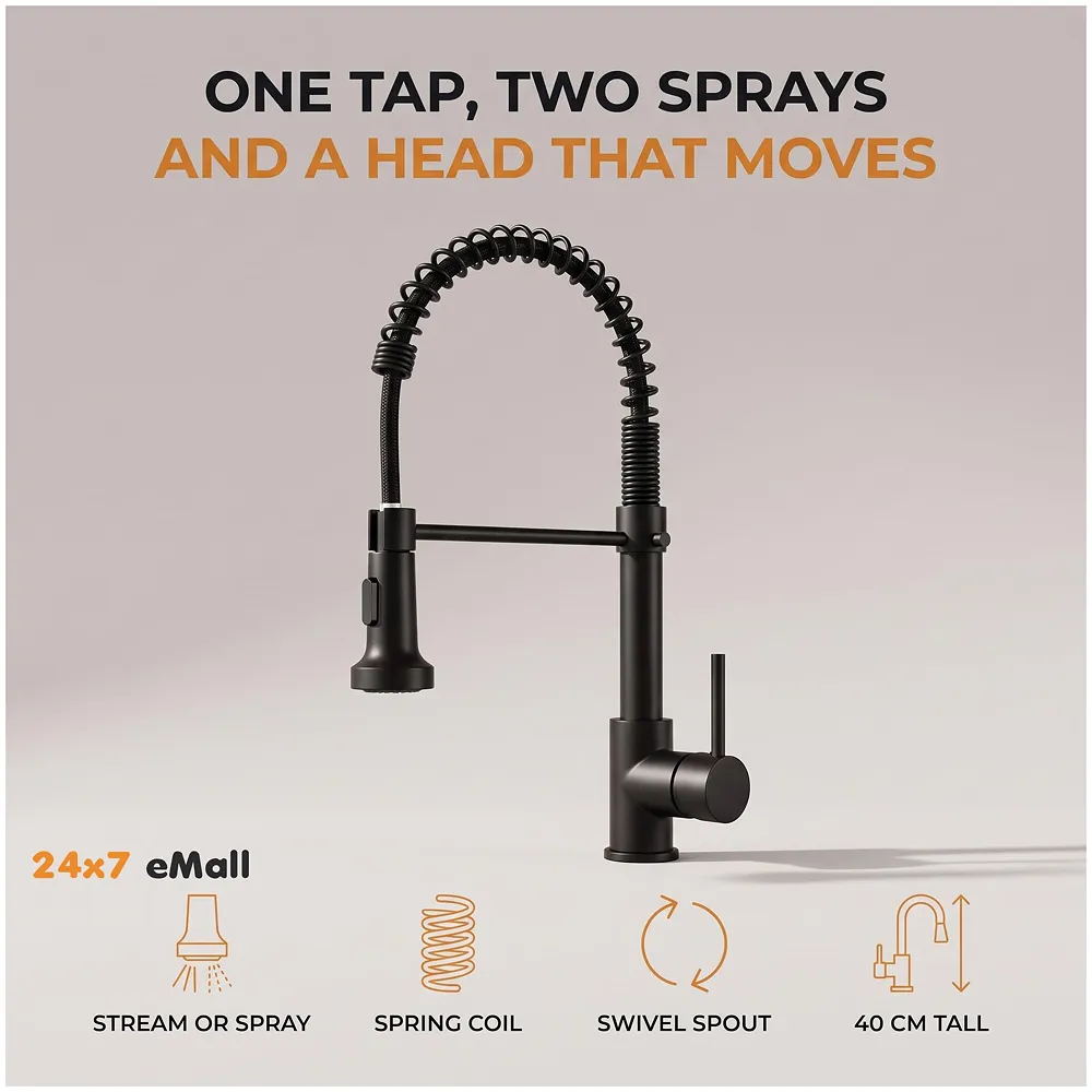 Black Kitchen Faucet 2 Modes, Swivel Body and Bendable Pipe with Holder hot and Cold Water 16 inch x 8.6 Inch