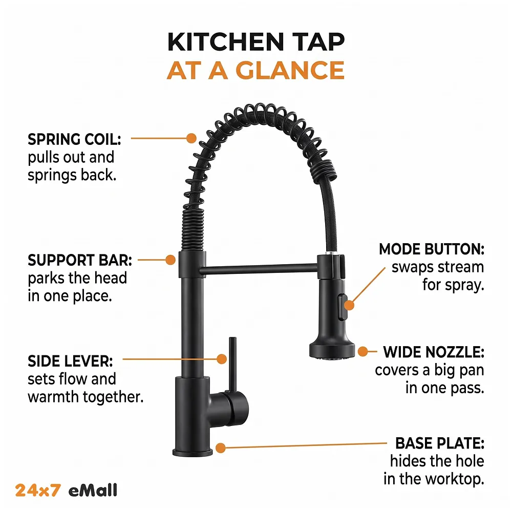 Black Kitchen Faucet 2 Modes, Swivel Body and Bendable Pipe with Holder hot and Cold Water 16 inch x 8.6 Inch