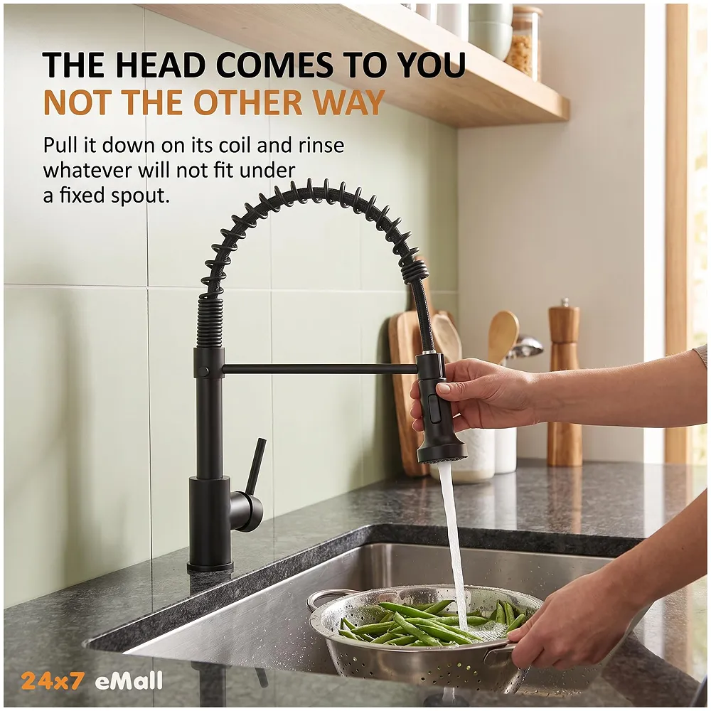 Black Kitchen Faucet 2 Modes, Swivel Body and Bendable Pipe with Holder hot and Cold Water 16 inch x 8.6 Inch