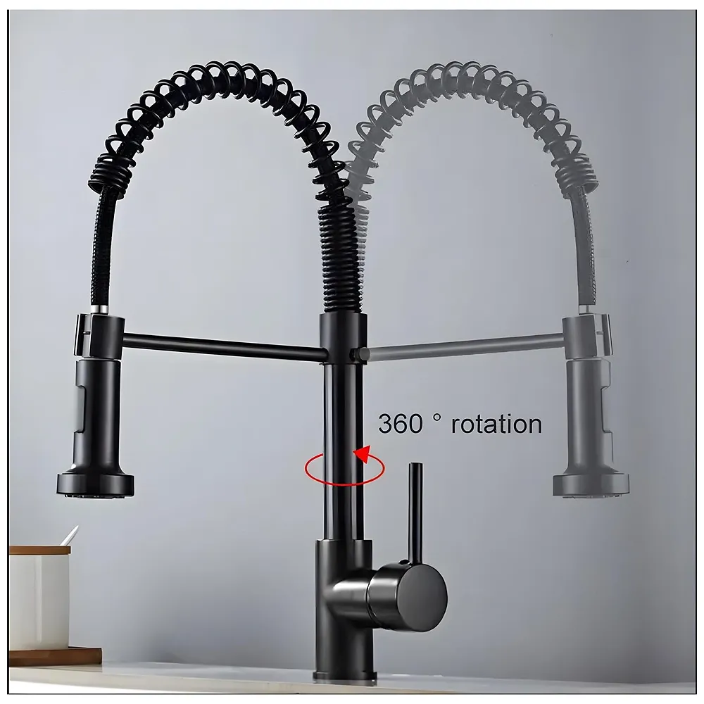 Black Kitchen Faucet 2 Modes, Swivel Body and Bendable Pipe with Holder hot and Cold Water 16 inch x 8.6 Inch