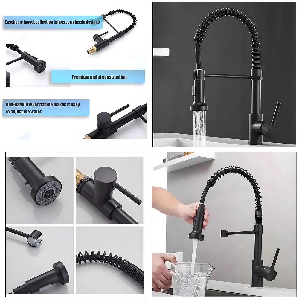 Black Kitchen Faucet 2 Modes, Swivel Body and Bendable Pipe with Holder hot and Cold Water 16 inch x 8.6 Inch