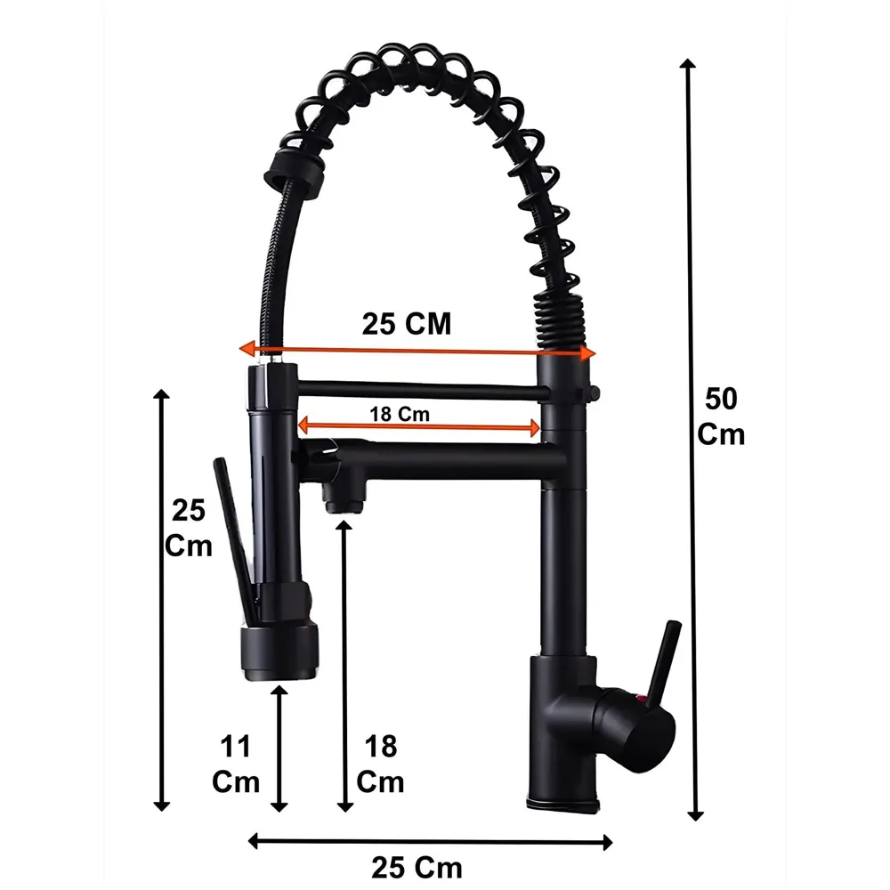 Black Kitchen Faucet 2 in 1, 2 Modes, Swivel Body and Bendable Pipe with Holder hot and Cold Water Mixer 50 Cm x 25 Cm, 360 Degree Rotation - 5