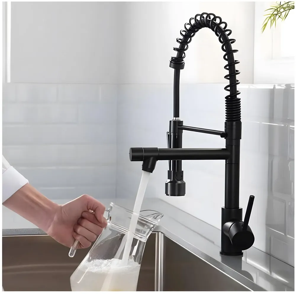 Black Kitchen Faucet 2 in 1, 2 Modes, Swivel Body and Bendable Pipe with Holder hot and Cold Water Mixer 50 Cm x 25 Cm, 360 Degree Rotation - 6