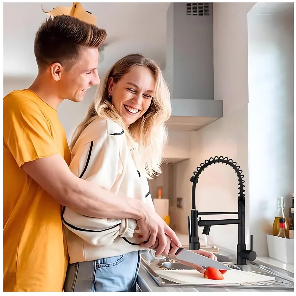 Black Kitchen Faucet 2 in 1, 2 Modes, Swivel Body and Bendable Pipe with Holder hot and Cold Water Mixer 50 Cm x 25 Cm, 360 Degree Rotation - 7
