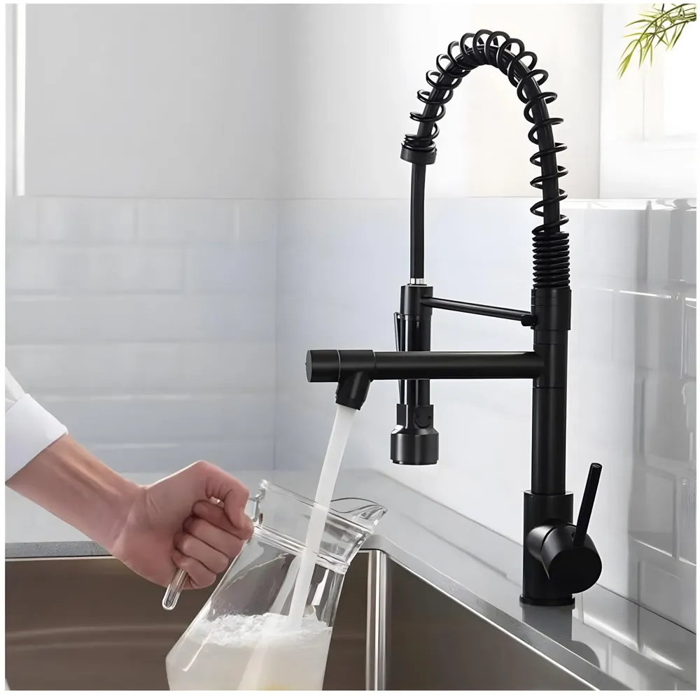 Black Kitchen Faucet 2 in 1, 2 Modes, Swivel Body and Bendable Pipe with Holder hot and Cold Water Mixer 50 Cm x 25 Cm, 360 Degree Rotation