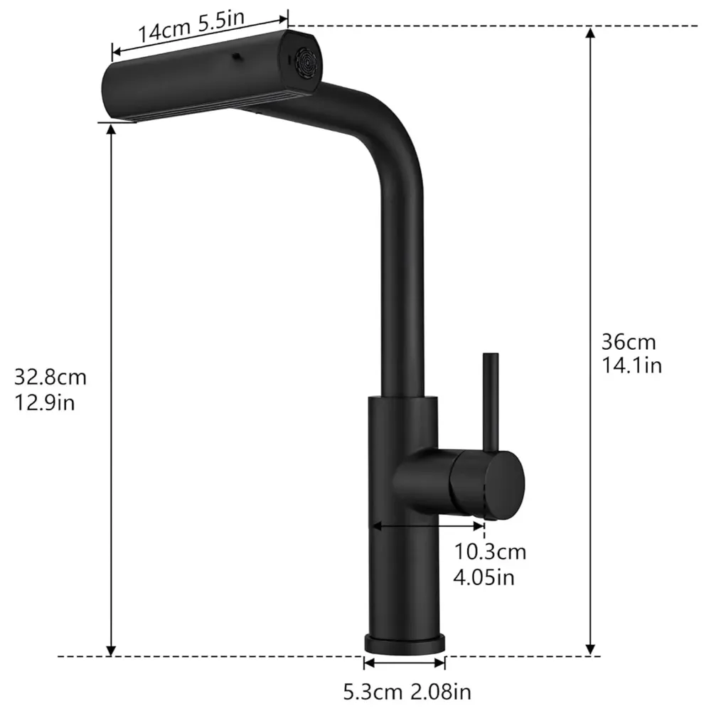 3 in 1 Black Kitchen Faucet. 3 Modes, Swivel Body and Pull Out Sprayer hot and Cold Water Mixer 36 Cm x 14 Cm, 360 Degree Rotation - 6