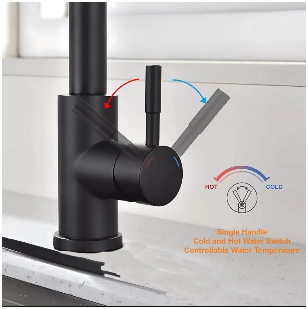 3 in 1 Black Kitchen Faucet. 3 Modes, Swivel Body and Pull Out Sprayer hot and Cold Water Mixer 36 Cm x 14 Cm, 360 Degree Rotation - 7