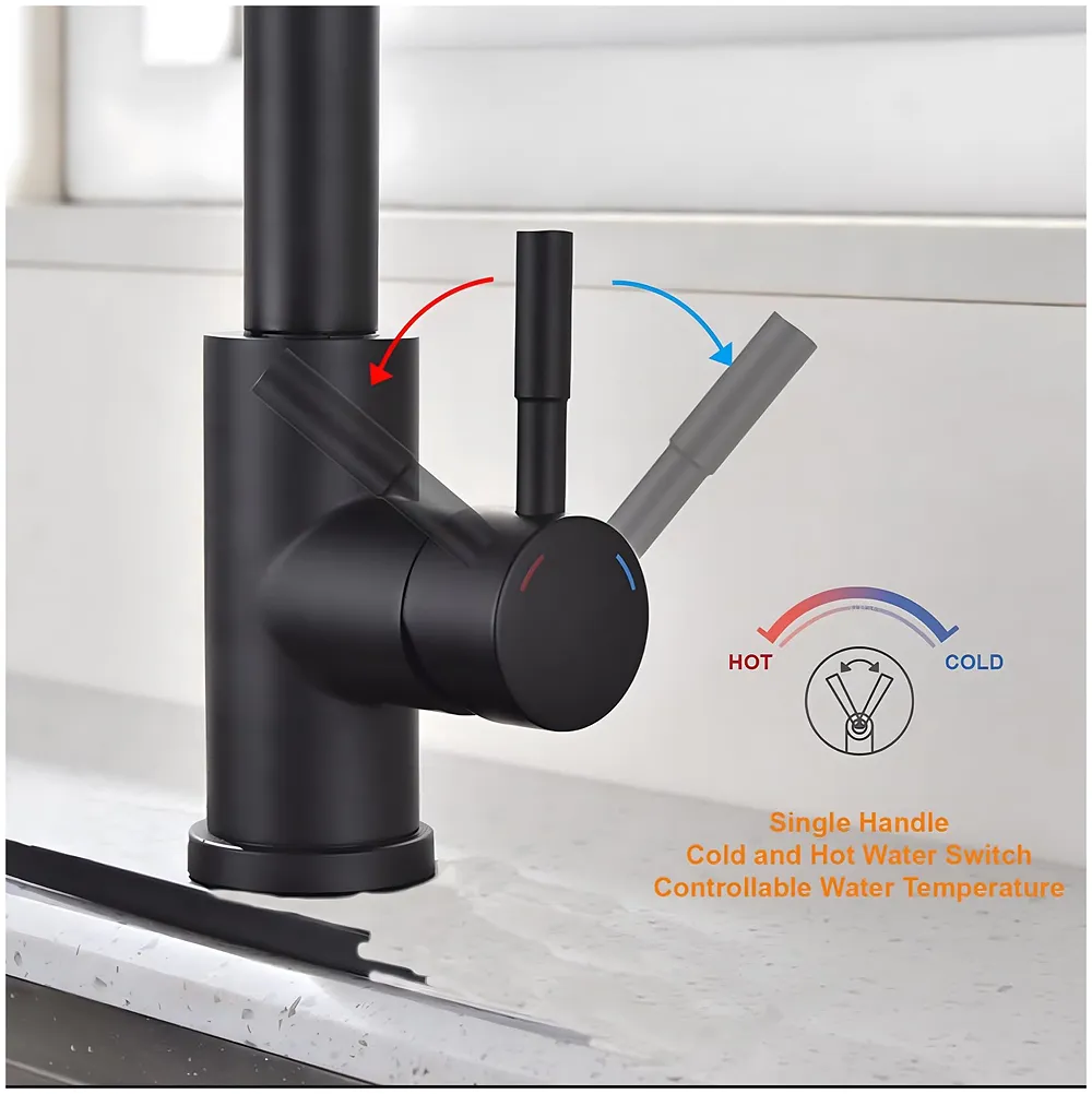3 in 1 Black Kitchen Faucet. 3 Modes, Swivel Body and Pull Out Sprayer hot and Cold Water Mixer 36 Cm x 14 Cm, 360 Degree Rotation
