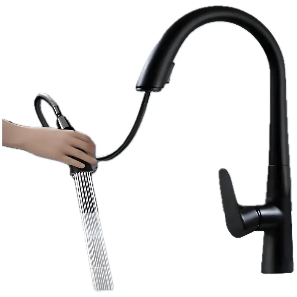 Kitchen Tap Pull Out Kitchen Sink Mixer with 2-Flow Sprayer Black Colour Finish Sink Faucet, Sink Tap, Black, Zinc Material 42.5cm x 26cm Hot and Cold Water