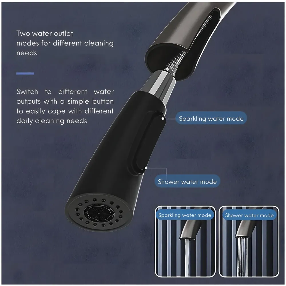 Kitchen Tap Pull Out Kitchen Sink Mixer with 2-Flow Sprayer Black Colour Finish Sink Faucet, Sink Tap, Black, Zinc Material 42.5cm x 26cm Hot and Cold Water