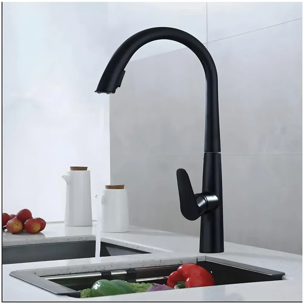 Kitchen Tap Pull Out Kitchen Sink Mixer with 2-Flow Sprayer Black Colour Finish Sink Faucet, Sink Tap, Black, Zinc Material 42.5cm x 26cm Hot and Cold Water