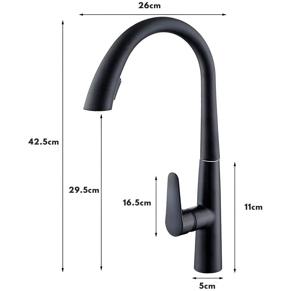 Kitchen Tap Pull Out Kitchen Sink Mixer with 2-Flow Sprayer Black Colour Finish Sink Faucet, Sink Tap, Black, Zinc Material 42.5cm x 26cm Hot and Cold Water - Premium