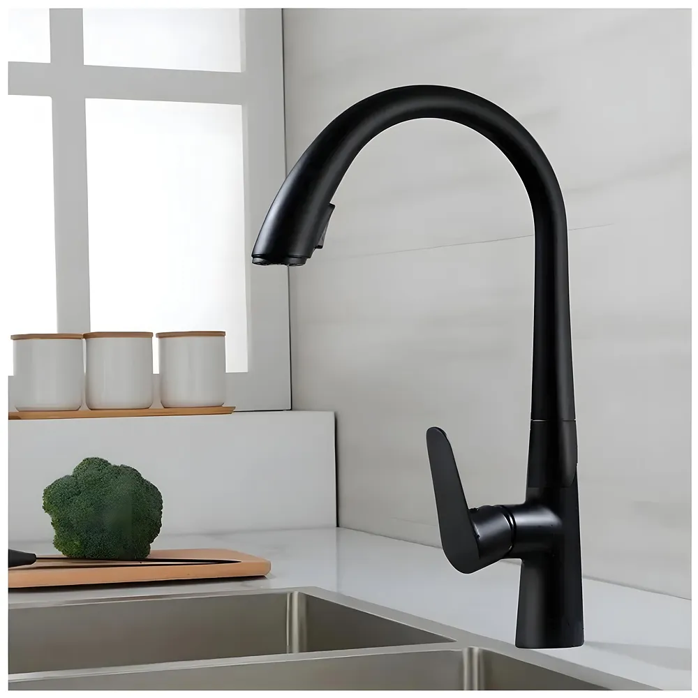 Kitchen Tap Pull Out Kitchen Sink Mixer with 2-Flow Sprayer Black Colour Finish Sink Faucet, Sink Tap, Black, Zinc Material 42.5cm x 26cm Hot and Cold Water - Premium