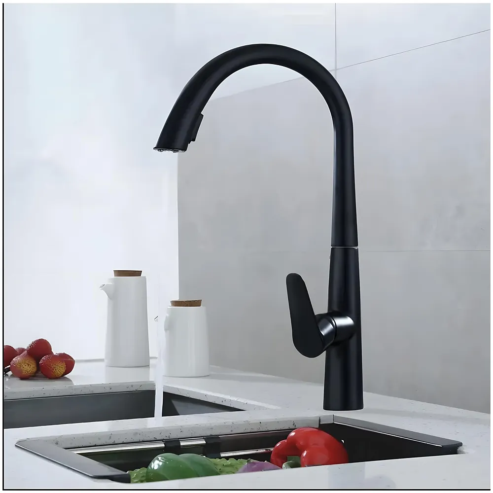 Kitchen Tap Pull Out Kitchen Sink Mixer with 2-Flow Sprayer Black Colour Finish Sink Faucet, Sink Tap, Black, Zinc Material 42.5cm x 26cm Hot and Cold Water - Premium